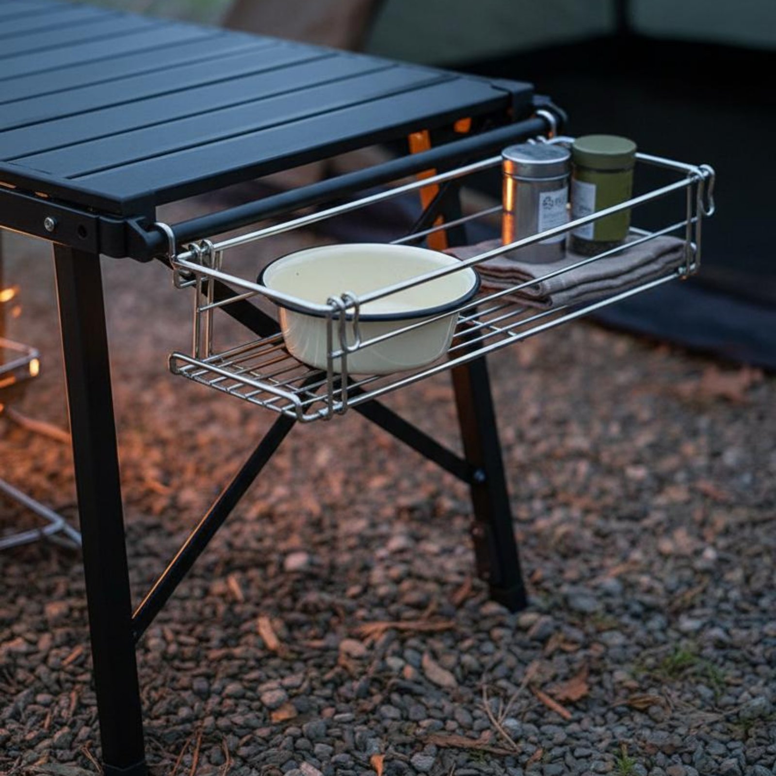 Camp Table Folding - IGT Table Side Storage Basket Space-Saving