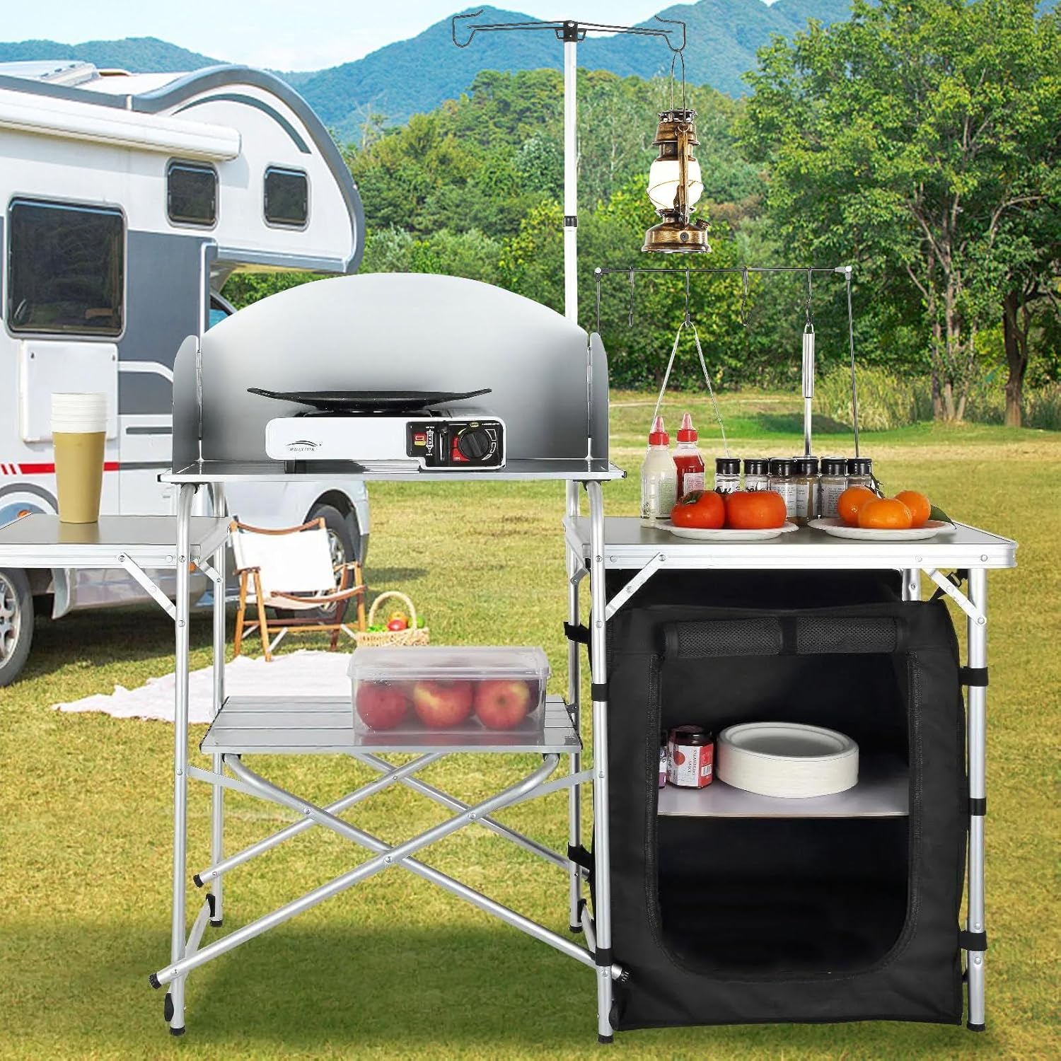 Outdoor Camping Cooking Table - Camping Kitchen Table, Folding Outdoor Cooking